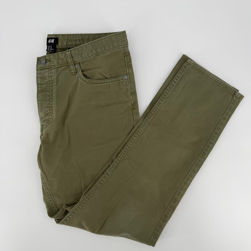 H&M Slim Fit Olive Green Casual Chino Pants - 32x32